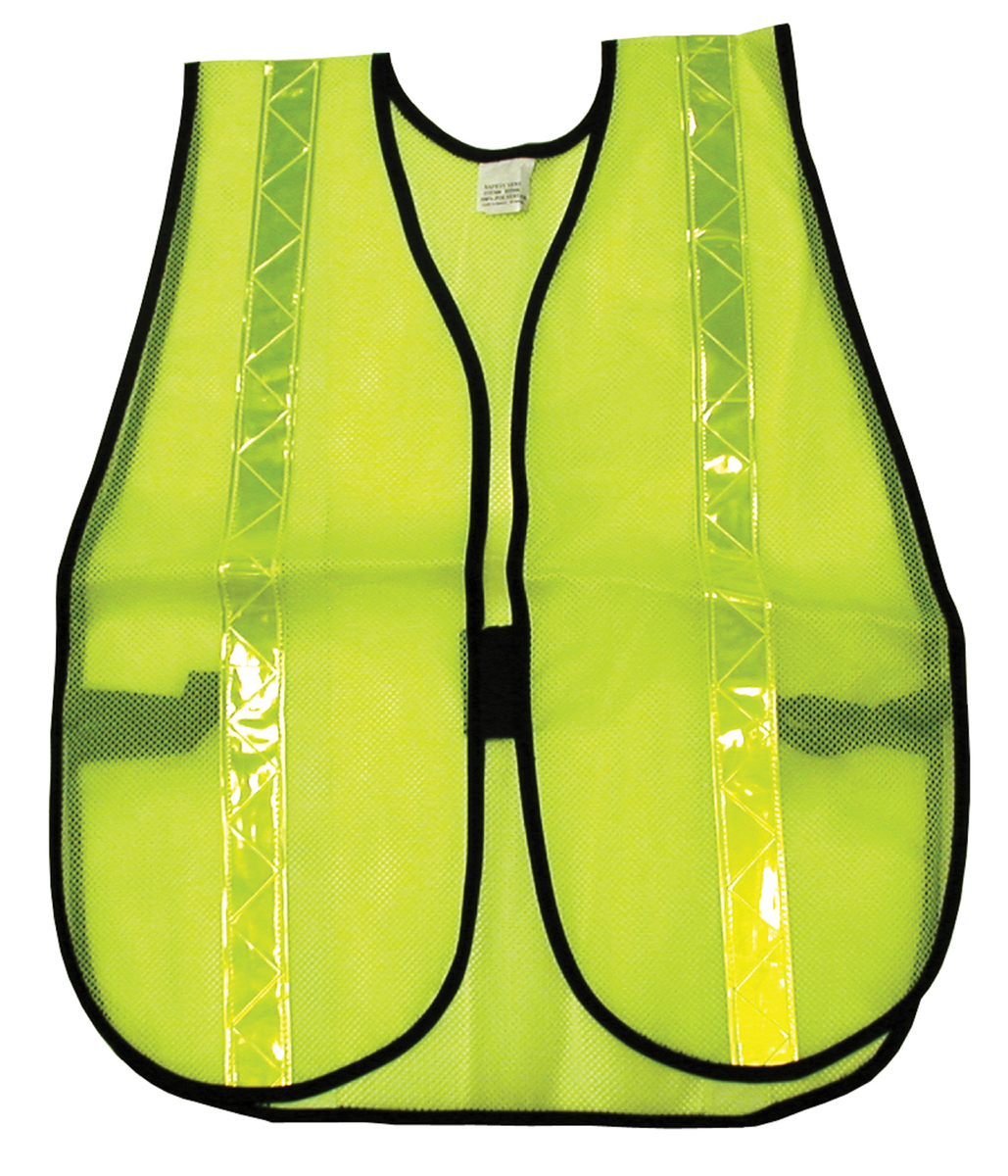 General Purpose Safety Vest, Polyester Mesh, 1 3/8" Lime Reflective Stripes, Lime