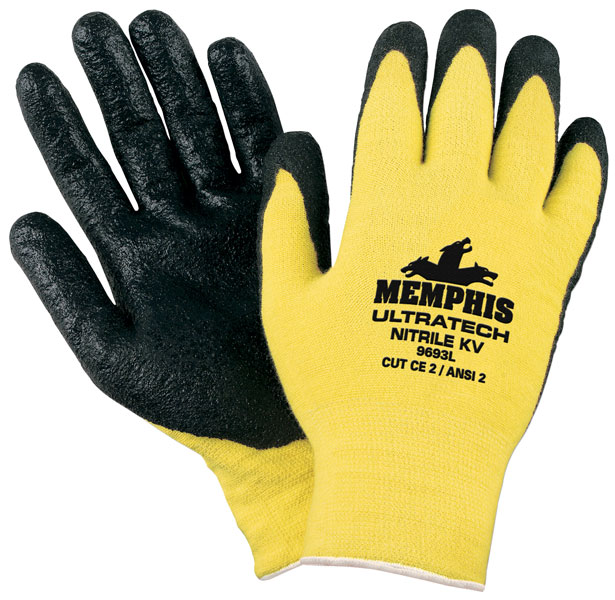 9693 - Memphis UltraTech® Nitrile KV, 15 Gauge Stretch Kevlar®, Textured Nitrile Palm