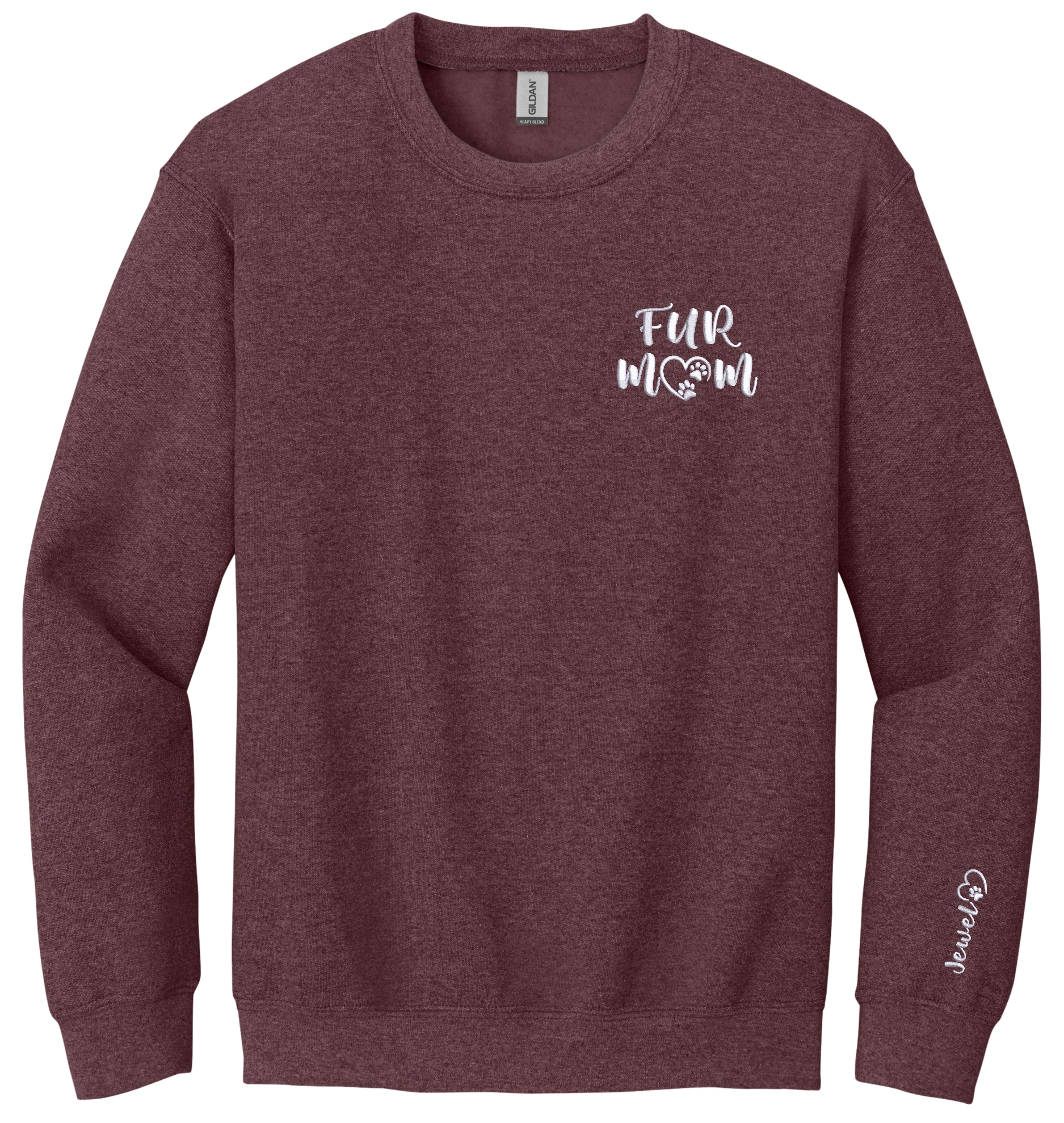 Mother's Day Heather Maroon Pet Mom Crewneck (left chest)