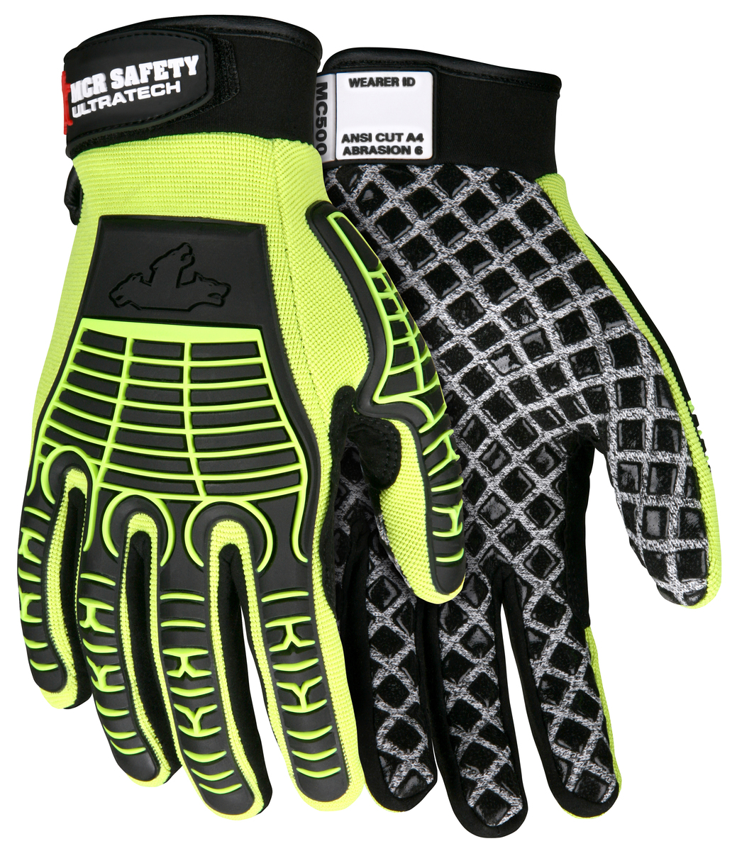 MCR Safety UltraTech® Multi-Task 10 Gauge HPPE / Synthetic Brushed Nylon Silicone Palm Blocks and TPR Cage Back