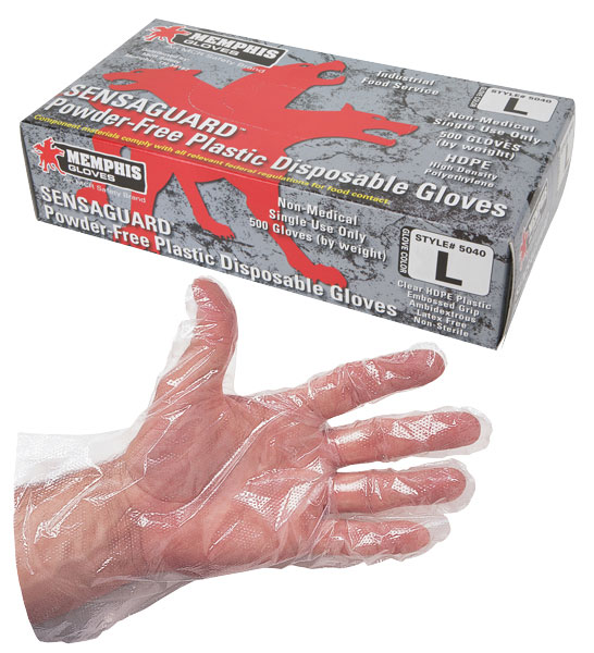 5040 - SensaGuard, Disposable Polyethelyne Gloves with Embossed Grip
